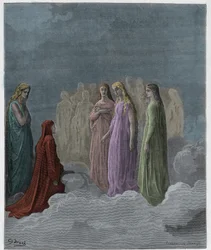 Paradies, 3. Gesang: Der erste Himmel: Piccarda Donati und die Seelen, deren Gelübde gebrochen worden waren, Illustration aus der Göttlichen Komödie von Dante Alighieri, 1885